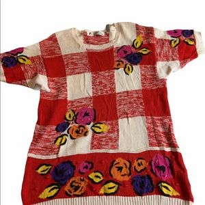 VTG Mock Neck Sweater Floral  Sequin Short Sleeve